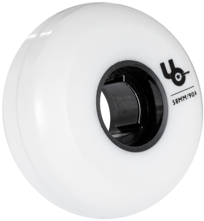White UnderCover Blank Team inline skate wheel of 58mm with 90A durometer and flat radius in side view